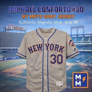 Michael Conforto #30 Mets Gray Majestic Authentic MLB Jersey Size 48 Flex Base